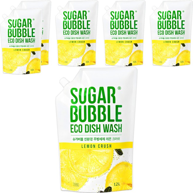슈가버블 친환경 주방세제 레몬 크러쉬 리필, 6개, 1.2L
