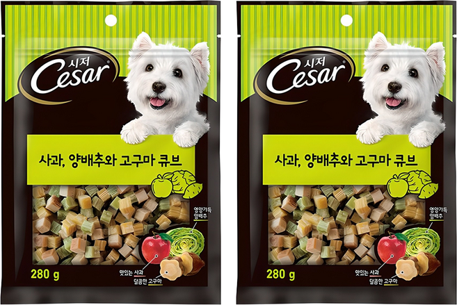 시저 강아지 큐브 트릿, 혼합맛(사과/고구마/양배추), 280g, 2개
