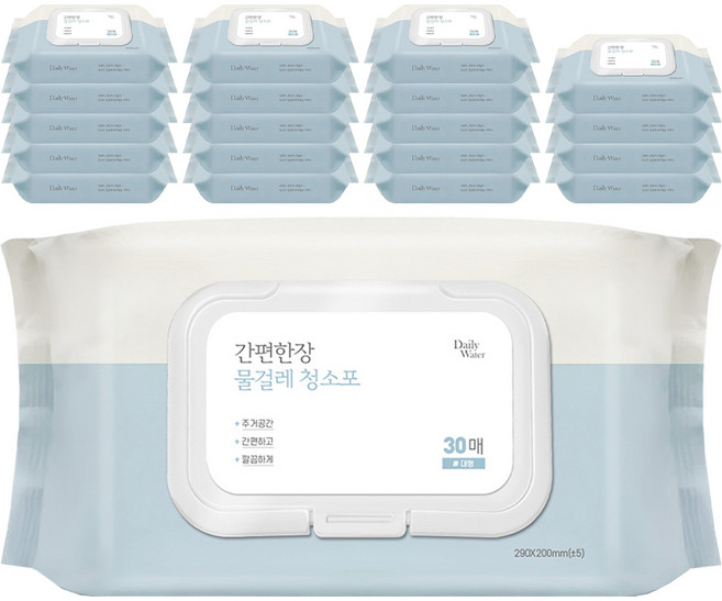 데일리워터 간편한장 물걸레 청소포 대형 캡형 30매, 20개