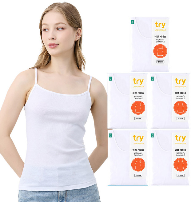트라이 여성용 통기성 베이직 캐미솔 끈나시 5매 세트 EWCAJ0A