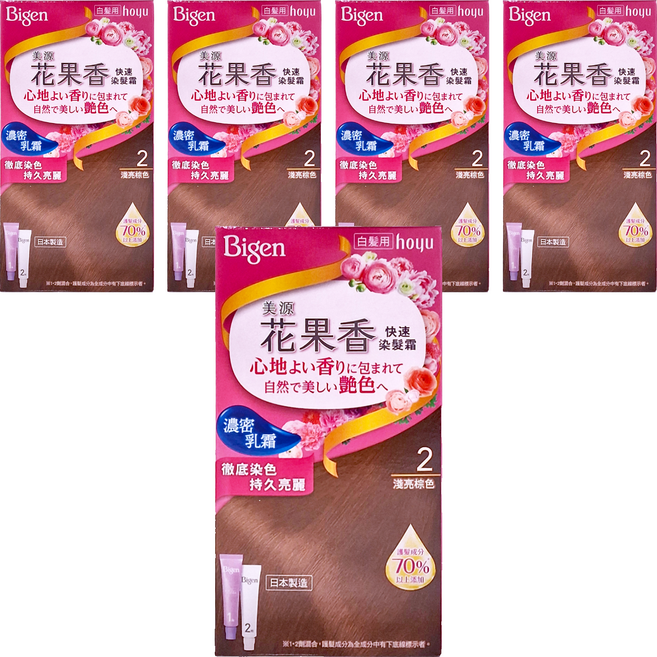 Bigen 美源 花果香快速染髮霜, 2淺亮棕色, 5盒