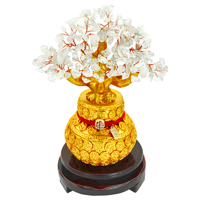 命運好好玩 安康除煞白晶搖錢樹 古銅錢葫蘆袋設計 湯鎮瑋老師推薦, 金色 + 白色, 1個