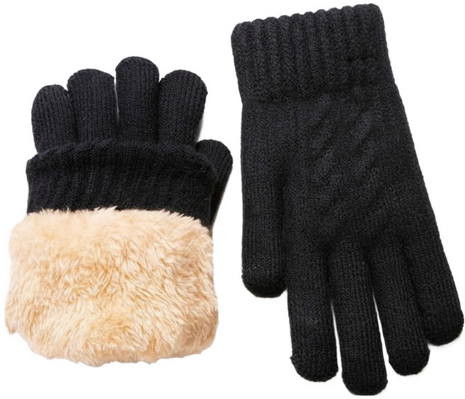 로앳로 터치 기모 스포츠 니트 방한 장갑 양손착용 세트, 블랙, 1세트