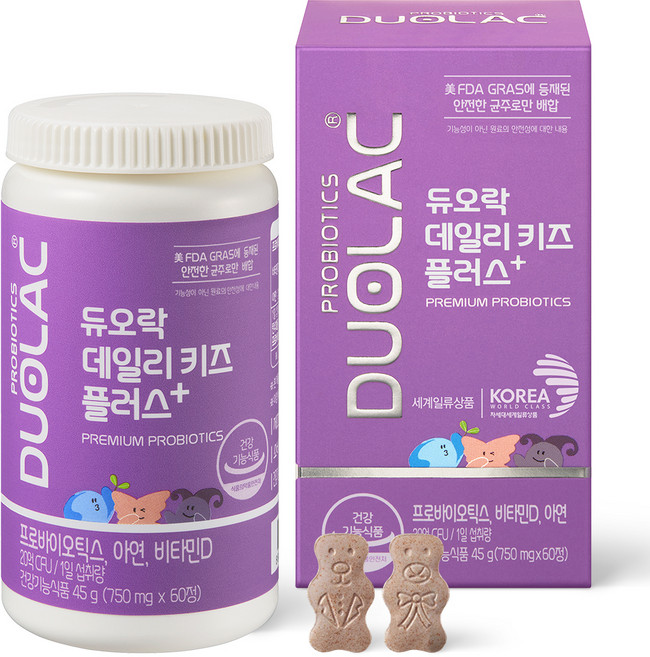 듀오락 데일리 키즈 플러스 유산균 45g, 60정, 1개