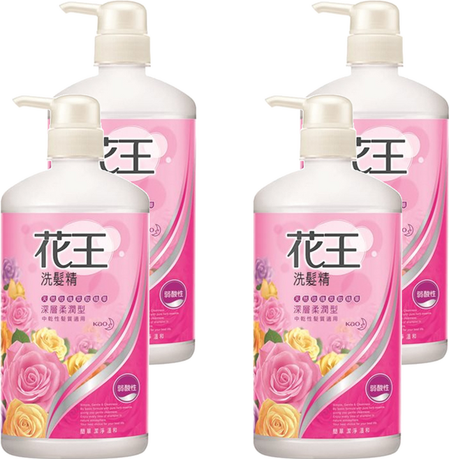 Kao 花王 洗髮精 弱酸性深層柔潤型 天然玫瑰萃取精華 溫和洗淨 中性髮質適用, 750ml, 4瓶