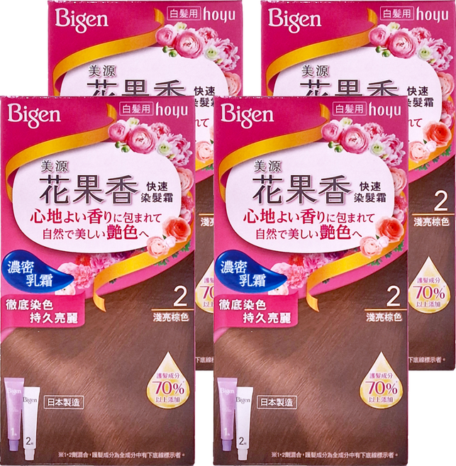 Bigen 美源 花果香快速染髮霜, 2淺亮棕色, 4盒
