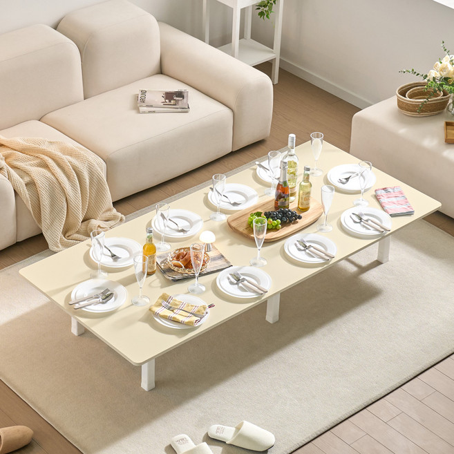 아이캔컴퍼니 국내생산 LPM 모모 폴딩 쌍다리 4단 높이조절 테이블 고객직접설치, 크림베이지