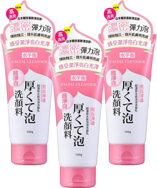 水平衡 超濃密水感泡泡洗面乳 亮白淨透 極水感厚實泡泡, 100g, 3條