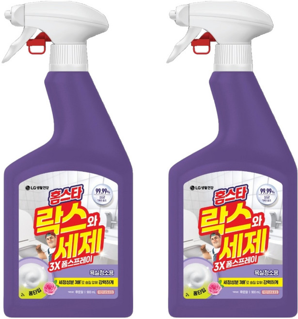 홈스타 락스와 세제 3X 폼스프레이 후로랄 욕실청소용, 900ml, 2개