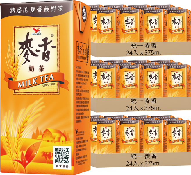 統一 麥香 奶茶, 375ml, 72入