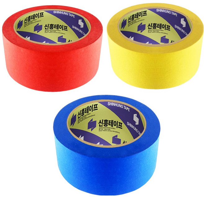 신흥테이프 마스킹테이프 빨강 + 파랑 + 노랑, 1세트