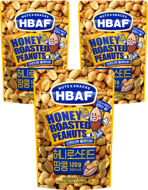 바프 넛츠 앤 스낵스 허니로스티드 땅콩, 120g, 3개