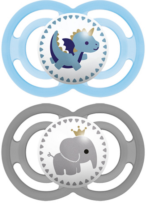 맘베이비 퍼펙트 치아발달 실리콘 쪽쪽이 2p+간편세척케이스 블루 그레이, Perfect 6+, 1세트