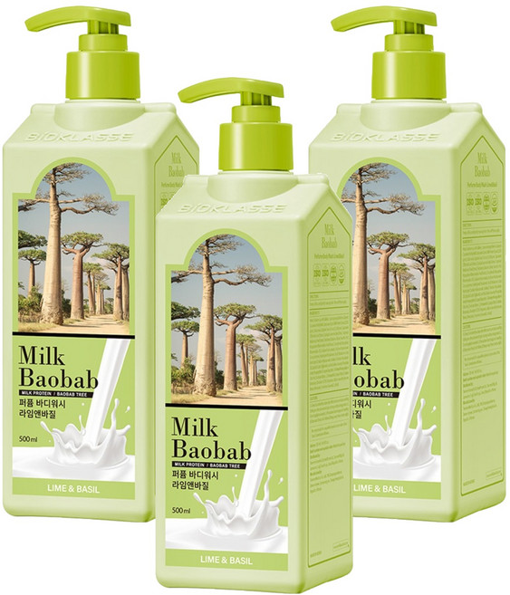 밀크바오밥 퍼퓸 바디워시 라임앤바질, 500ml, 3개