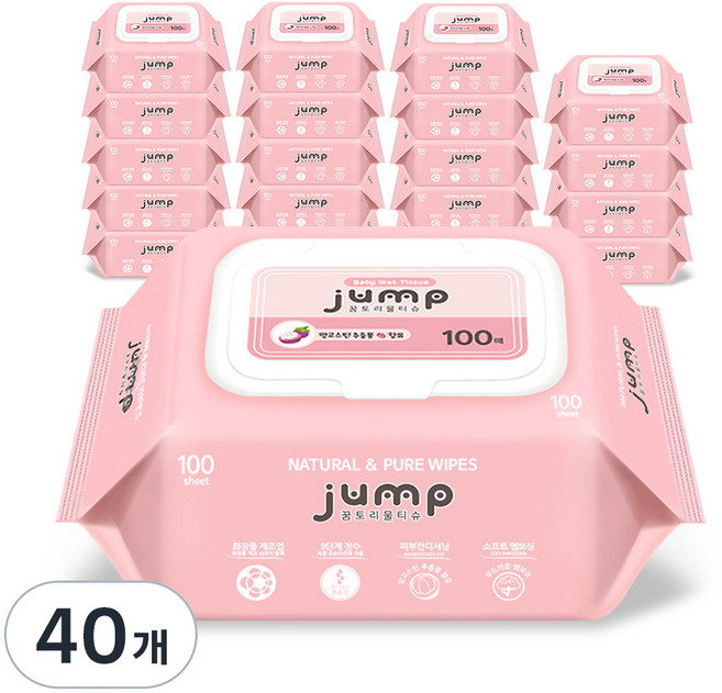 꿈토리 NEW 넉넉한 점프 아기물티슈 캡형, 55g, 100매, 40개