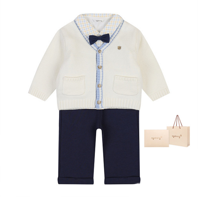 아가방 신생아용 피버모던가디건 + 셔츠 + 바지 + 타이 + 포장 세트 + 쇼핑백