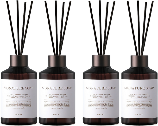 에이센트 네이처 실속형 디퓨저 + 우드스틱 5p, 시그니처솝, 200ml, 4개