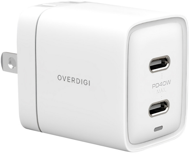 OVERDIGI 雙C PD充電器 UC40-GAN, 冰雪白, 1個