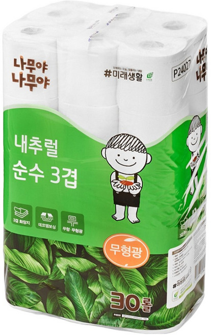 나무야나무야 내추럴 3겹 화장지, 22m, 30롤, 1개