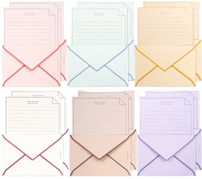 포포팬시 1000 심플 컬러 라인 편지지4장+봉투2장, 혼합색상, 12개