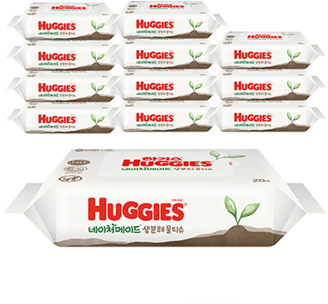 하기스 네이처메이드 생분해 물티슈 휴대형, 20매, 12개