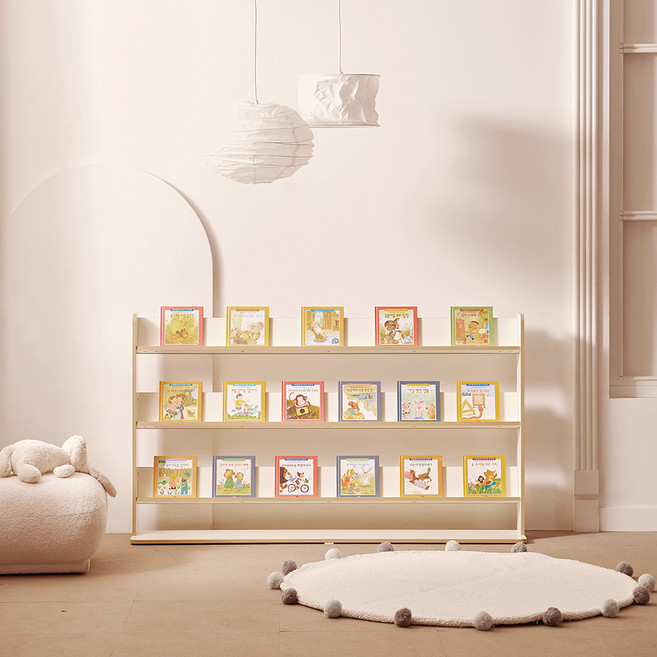 소르니아 아동용 토니 1600 틸팅 전면 책장, 아이보리, 4단