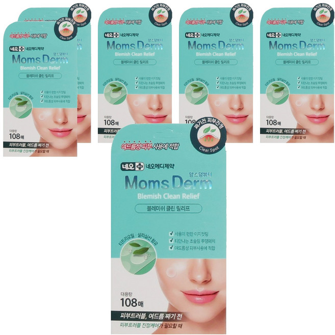 맘스덤 블레미쉬 클린 릴리프 여드름 스팟패치 10mm x 80p + 12mm x 28p 세트, 6개