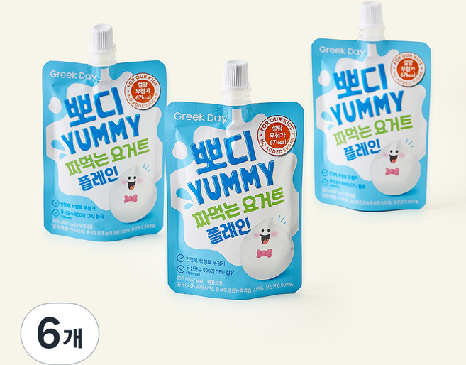 그릭데이 뽀디야미 짜먹는 요거트 플레인, 6개, 1개입, 100ml