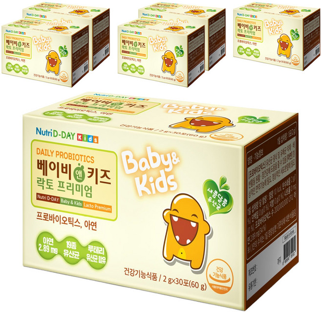 뉴트리디데이 베이비앤키즈 락토프리미엄 유산균, 60g, 6개