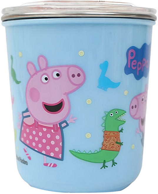 Dung Jin 敦景 Peppa Pig 粉紅豬小妹 可愛不鏽鋼水杯 附蓋子, 藍色, 330ml, 1個