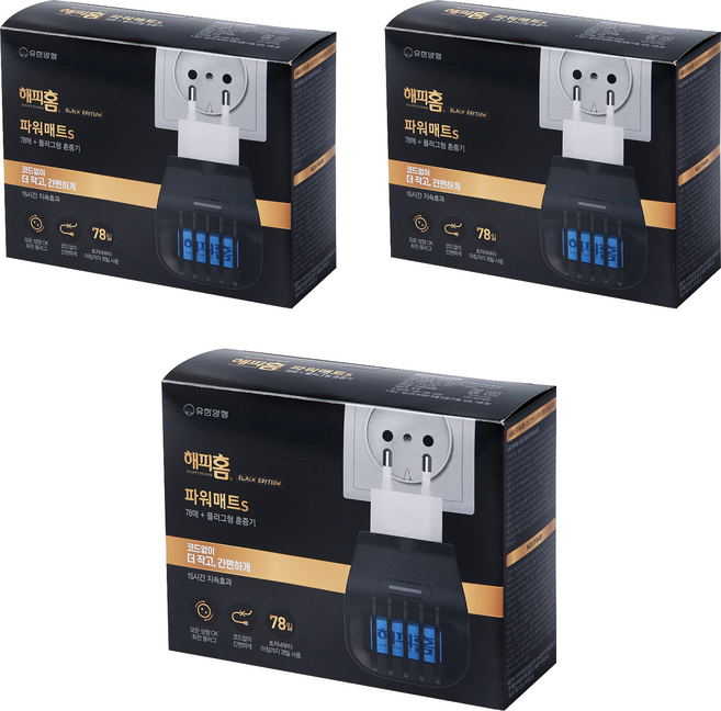 해피홈 블랙에디션 파워매트S 리필 78p + 플러그형 훈증기 세트, 3세트