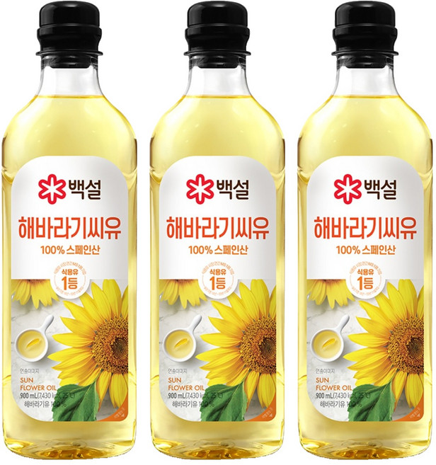 백설 해바라기유, 900ml, 3개