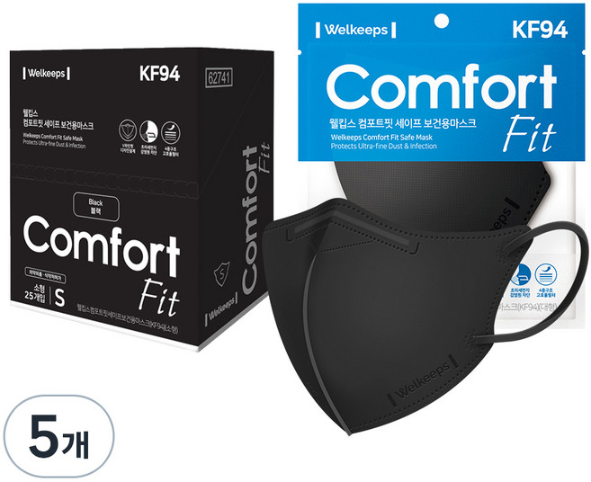 웰킵스 컴포트핏 세이프 보건용 마스크 소형 KF94, 1개입, 125개, 블랙