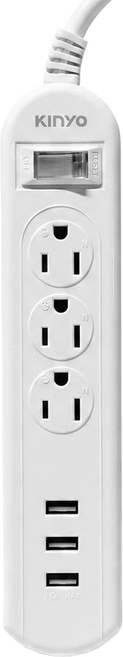 Kinyo 1開3插3USB延長線, 1.8m, 白色, 1個