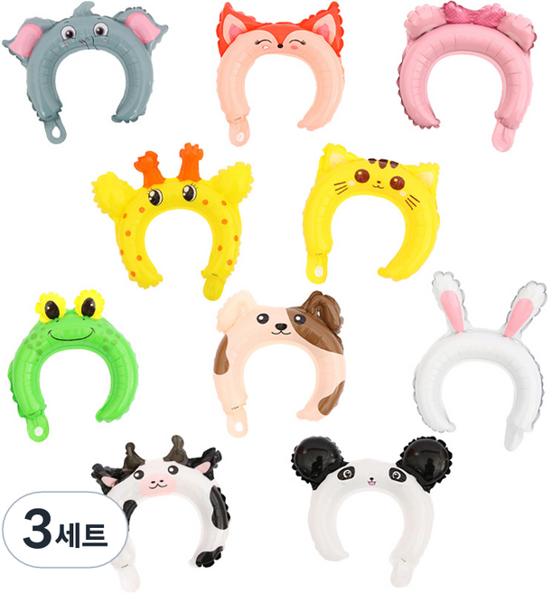 피앤비유니티 애니멀 풍선 헤어밴드 10종 세트, 혼합색상, 3세트
