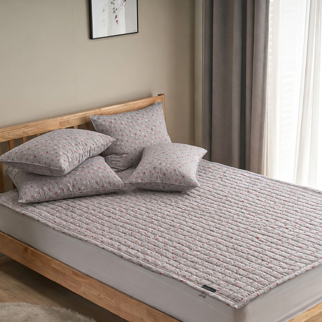 퓨어이즈룸 마이크로 워싱 스몰플라워 침대패드, 그레이