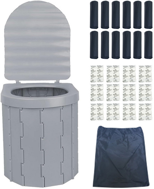 OMAX 歐妹思 行動折疊馬桶 附凝固劑 12包 + 清潔袋 12個 + 收納袋, 1個, 灰色