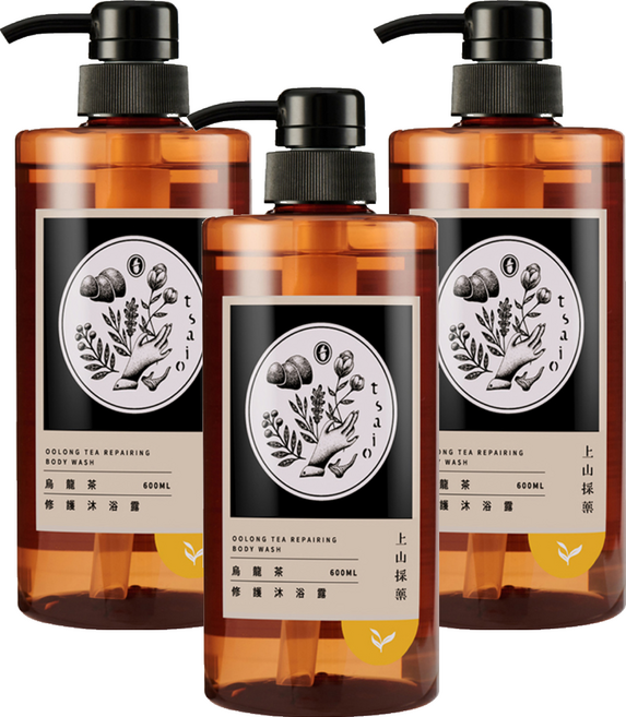 tsaio 上山採藥 修護沐浴露 烏龍茶, 600ml, 3瓶