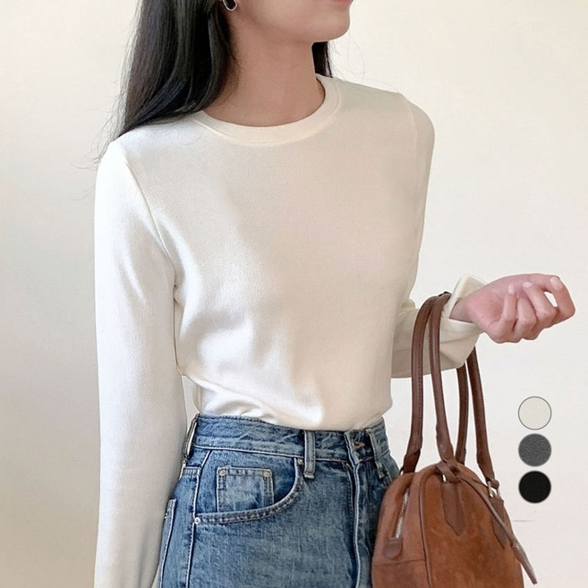 아피나르 여성용 슬림핏 웜업 기모 긴팔 티셔츠