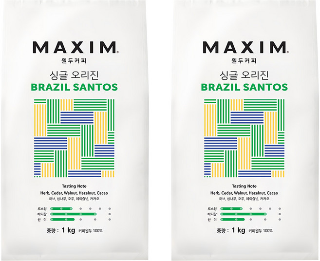 맥심 원두커피 싱글 오리진 브라질 산토스, 1kg, 2개, 홀빈(분쇄안함)