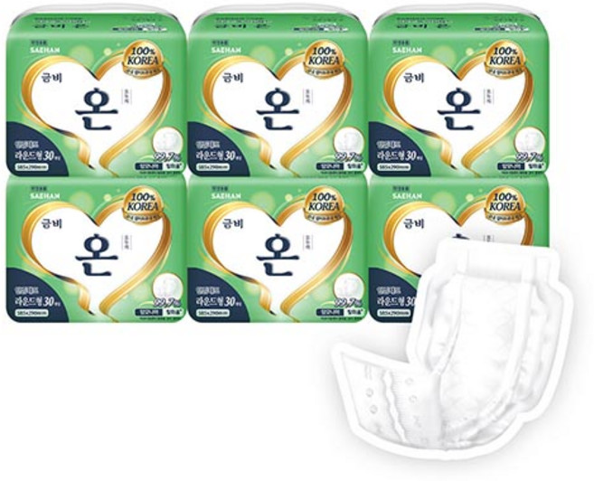금비 남녀공용 온 라운드형 성인용 속기저귀 SGIN12, 30매입, 6개
