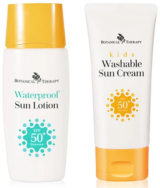 보타니컬테라피 키즈 워셔블 썬크림 SPF50+ PA++++ 60ml + 워터프루프 썬로션 50ml, 보타니컬테라피 키즈 썬케어 2종워셔블 썬크림+워터프루프 - 쿠팡