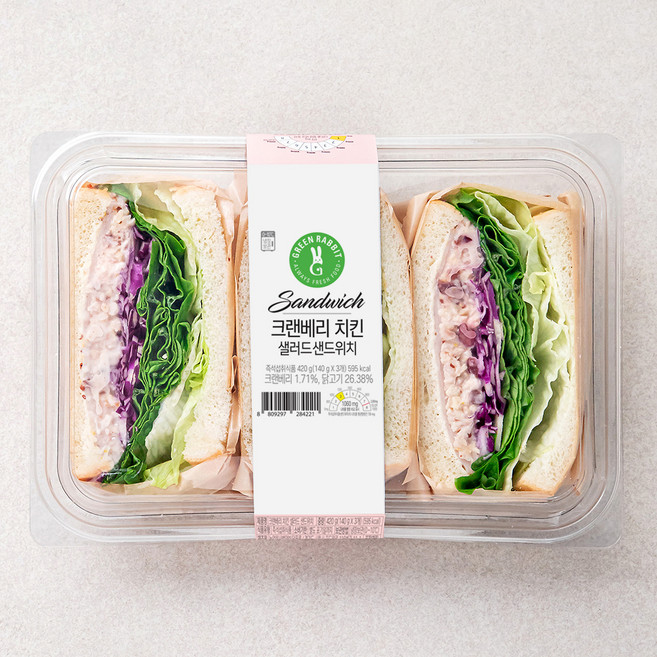 그린래빗 크랜베리 치킨 샌드위치 140g x 3개입, 420g, 1개
