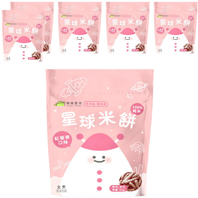 FOREST PLANET 森森星球 100%純米 星球米餅 全素 無麩質 6個月以上, 紅藜麥, 40g, 6包