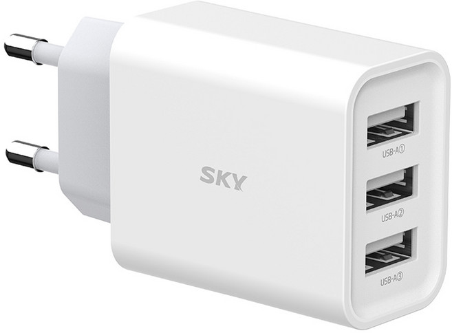 SKY 필 C3 18W 3포트 USB 어댑터 멀티 충전기, 화이트, 1개