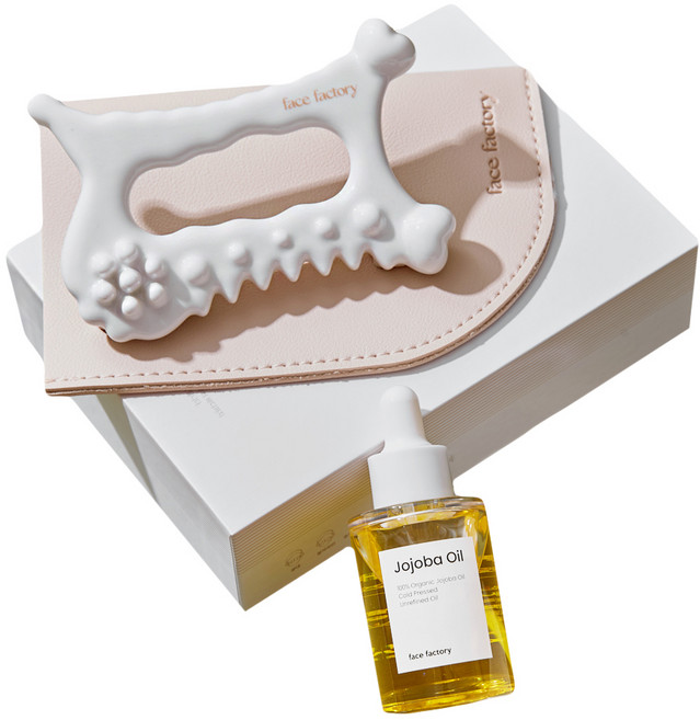 페이스팩토리 디톡 괄사 마사저 + 호호바 오일 30ml, 화이트, 1세트
