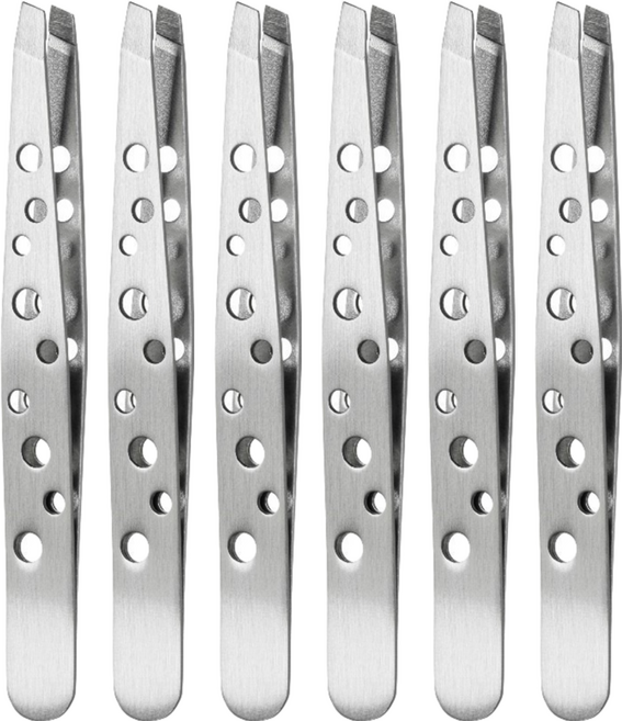 小麥購物 加長柄斜口眉夾 L370, 6支, 銀色