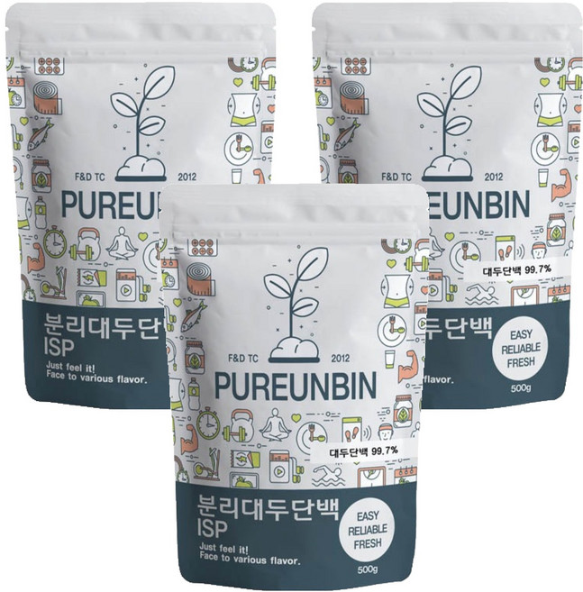 PUREUNBIN 大豆分離蛋白粉, 3個, 500g