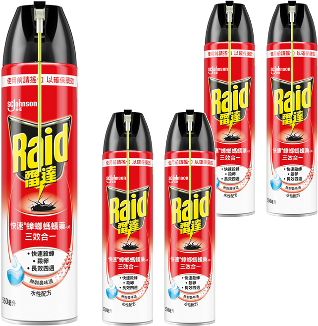 Raid 雷達 快速蟑螂螞蟻藥 無味, 550ml, 5罐