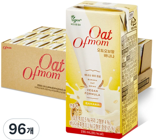 오브맘 오트오브맘 바나나 귀리 음료, 96개, 190ml - 쿠팡